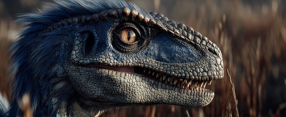 Detailed close-up of a dinosaur's head