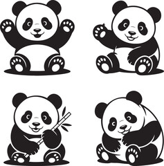 Panda silhouette set vector illustration isolated On Transparent Background