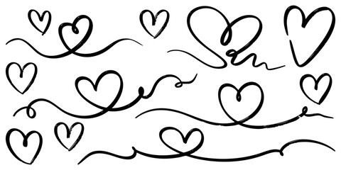 Set of Heart line art , Doodle sketch style of hearts icon vector illustration for concept design.