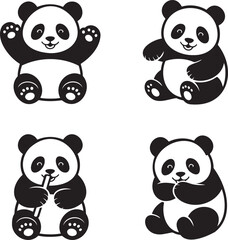 Panda silhouette set vector illustration isolated On Transparent Background