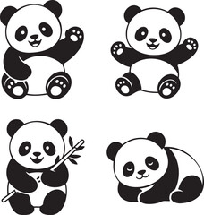 Obraz premium Panda silhouette set vector illustration isolated On Transparent Background