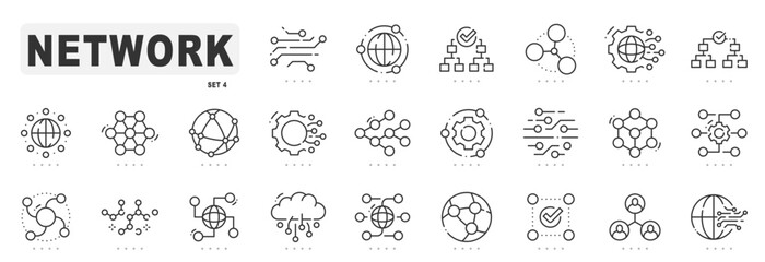 Network related line icons. Connect, group, link, net, team etc. Editable stroke