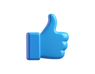 3d blue thumbs up icon isolated on a white background