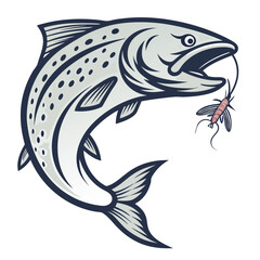 Editable Vector of Rainbow and Brown Trout in Stylized Jumping Illustrations