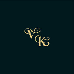 elegant and curvy style monogram VK bold concept design letter wedding logo initial