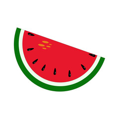 Refreshing slice of red watermelon with black seeds, minimalist vector illustration isolated on white background, symbolizing summer atmosphere and healthy eating