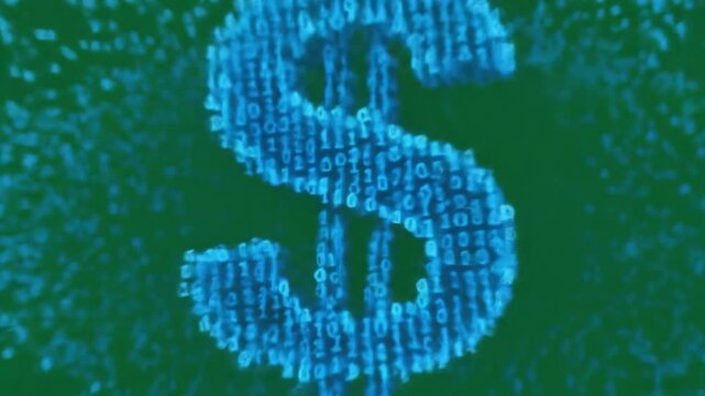 Binary code cascading on digital background representing data flow