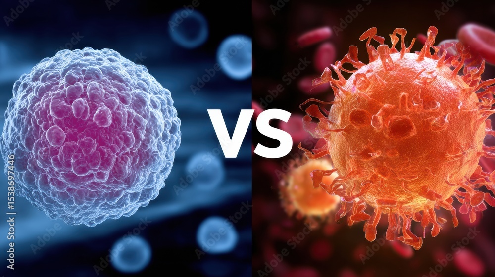 Aufkleber Visual Comparison of Leukemia and Lymphoma in Children Illustrating Distinct Cellular Characteristics and Differences