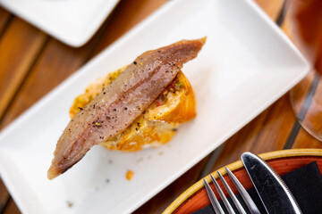 Sandwiches with smoked sardine on toasted slices of bread