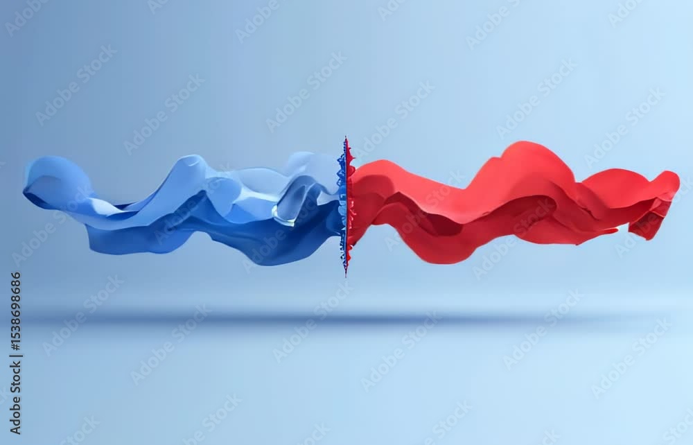 Aufkleber abstract split. blue red. digital art. smooth curves. contrast colors. fluid motion. 3d render. mode