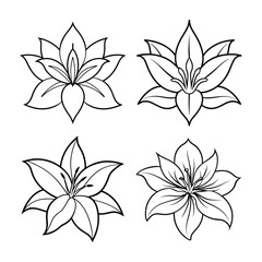 Elegant black and white floral lily illustrations for graphic design and decorative purposes