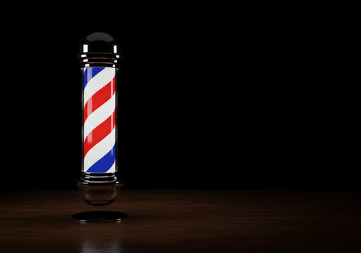 Classic BarberShop Pole: Red White Blue Stripes on Dark Background, Vintage Style Hair Salon Symbol - Powered by Adobe