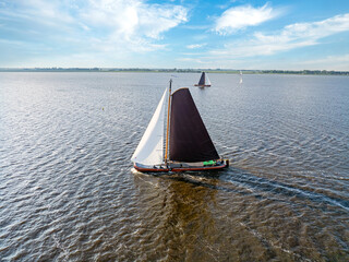 Aerial from skutsjessilen on the Heegermeer in the Netherlands