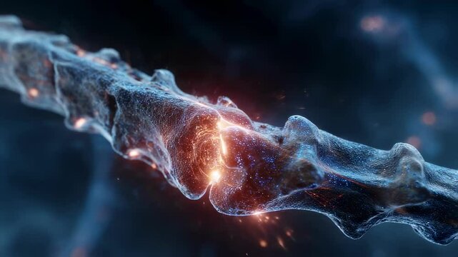 Detailed medical visualization revealing glowing bone fracture healing stages, depicting intricate cellular regeneration and tissue repair within skeletal system framework