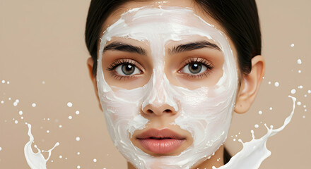 Fototapeta premium Radiant Skin Milk Mask Beauty Treatment Skincare Routine Facial Mask