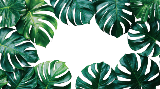 Green Monstera leaves framing black space