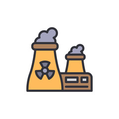 Stylized Nuclear Power Plant Icon With Energy Symbol And Smoky Stacks