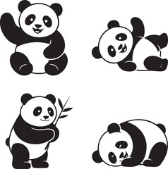 Obraz premium Panda silhouette set vector illustration isolated On Transparent Background