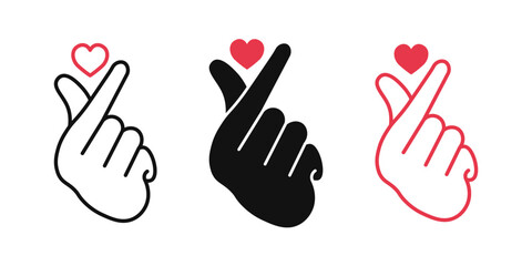 Obraz premium illustration of Hand gesture makes a mini heart sign icon. Set of mini finger heart outline icon collage. symbol of love and care