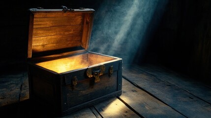 Open antique wooden chest