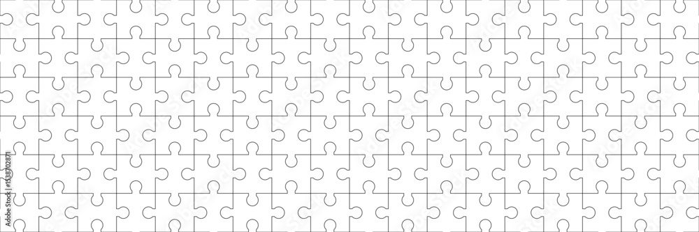 Poster horizontal seamless black outline white jigsaw puzzle game for pattern and background.