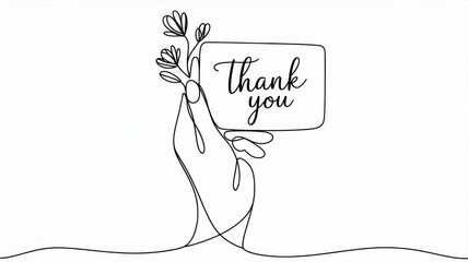 Minimalist line art of gratitude with floral card, modern and clean design ideal for expressing appreciation in a refined way.