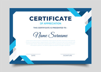 modern blue business certificate template geometric triangle shape frame design