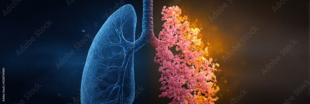 Poster visual comparison of healthy lung tissue versus cancerous lung tissue showcasing significant differe