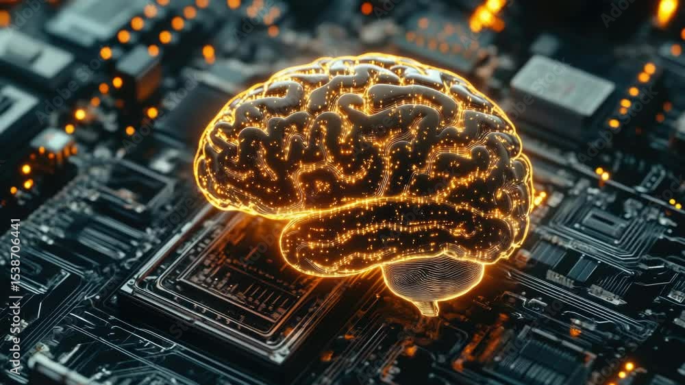 Aufkleber A computer motherboard with a glowing brain component