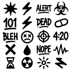 Y2K Spray Paint Symbols – Glitch Tech Aesthetic Icons (Transparent PNG)