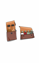Travel spice transparant bottle in leather wrap. Cooking outdoor nature camping