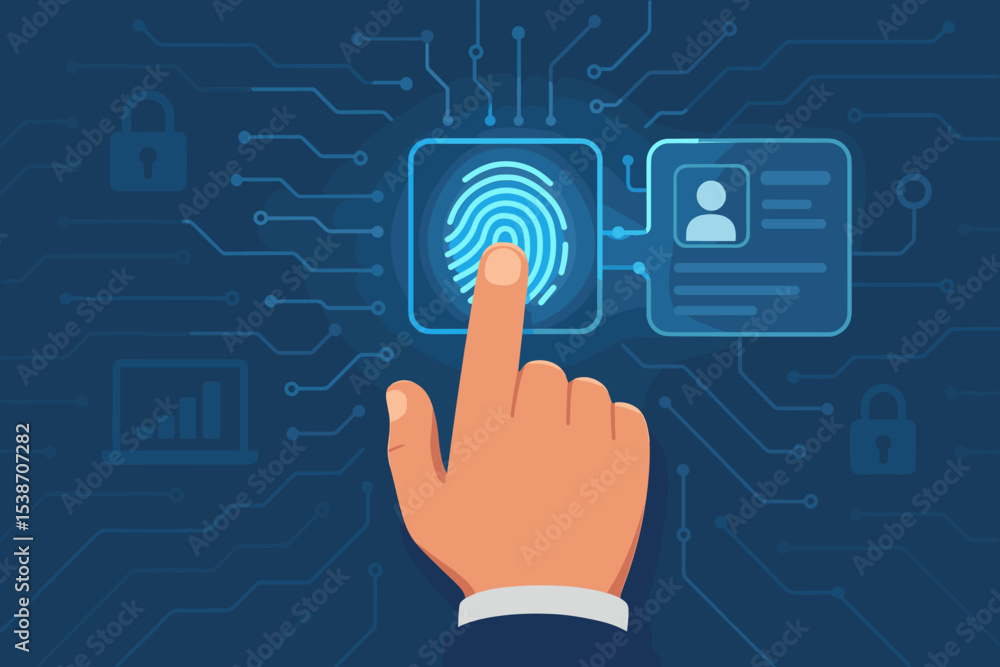 Poster biometric security concept with fingerprint scanning. user authentication and identification with to