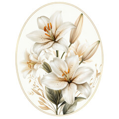 A white flower with yellow spots is the main focus of the image. The flower is surrounded by green leaves and stems, and it is a bouquet of flowers