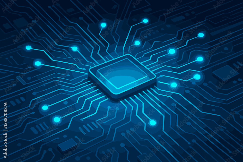 Poster glowing cpu processor on a futuristic circuit board. abstract technology background concept for arti