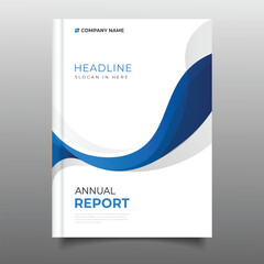 Business blue wavy annual report cover template flyer design