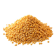 A pile of yellow soybeans. The beans are small and round. They are piled on top of each other