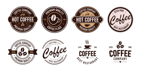 Collection of unique logo designs for coffee companies, emphasizing hot coffee and premium quality. Features various styles, suitable for branding and marketing in the cafe industry.