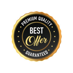 A circular seal design showcasing premium quality and the best offer guaranteed in an elegant font. This logo can enhance promotional content, giving a professional touch to branding efforts.