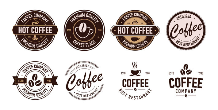 Collection of unique logo designs for coffee companies, emphasizing hot coffee and premium quality. Features various styles, suitable for branding and marketing in the cafe industry.