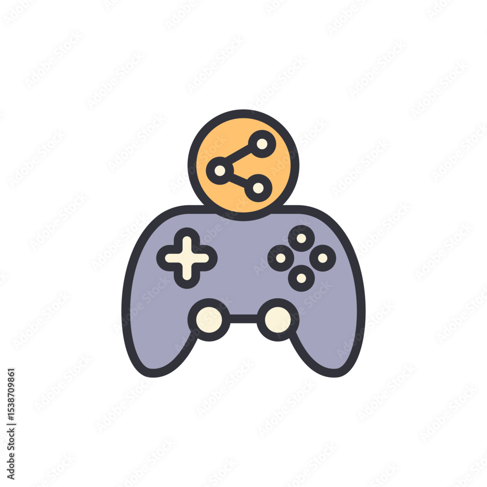 Poster stylized game controller with share icon for online gaming concepts