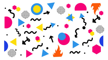 Trendy Memphis Style Geometric Icons Modern Abstract Geometric Shapes Collection colorfull