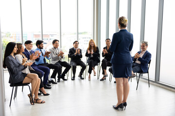 audience clapping hands : group of diverse audience people company employees clapping hands for...