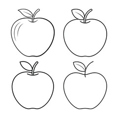 Outlined apple illustrations in a grid for coloring books and educational visuals