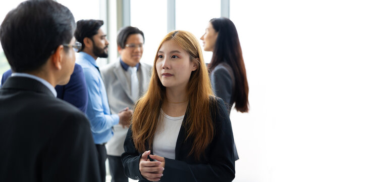business woman meetting : Professional business teamwork diverse company people in meeting. Group of colleagues discussion during business meeting in conference room
