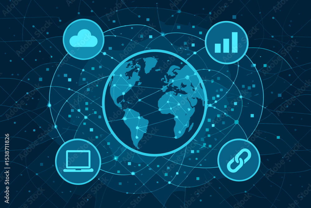 Poster global business technology and digital network concept. abstract background with earth, data connect