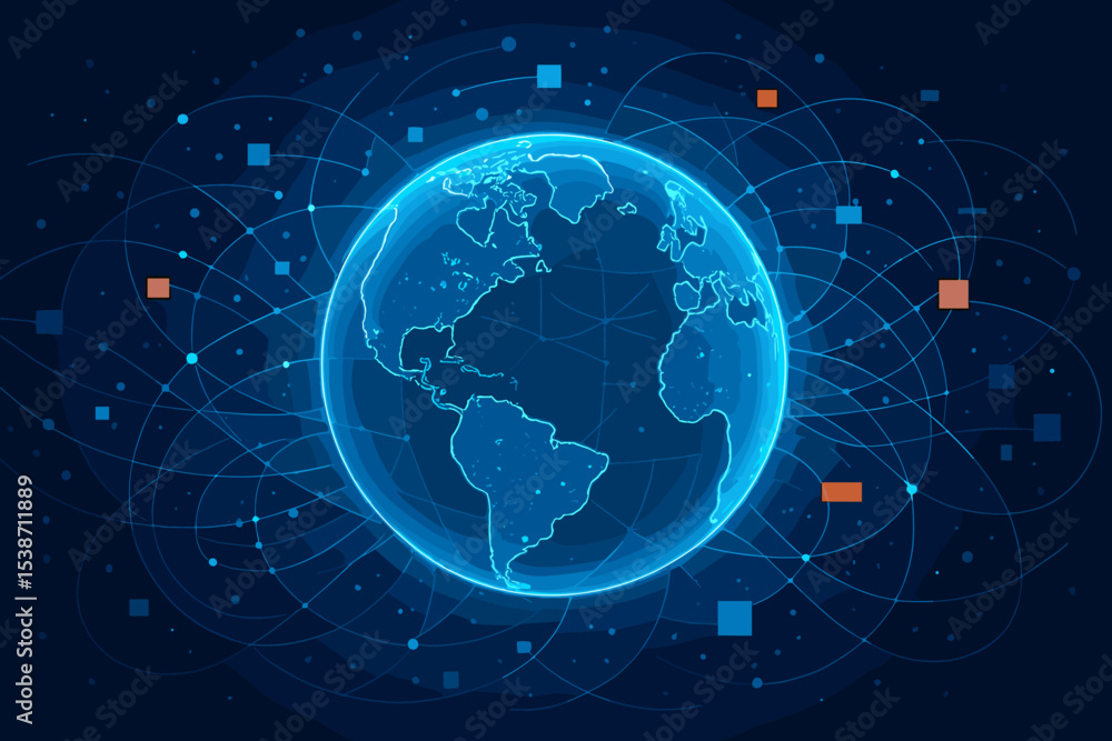 Poster futuristic technology background with glowing earth globe. global digital network connection concept