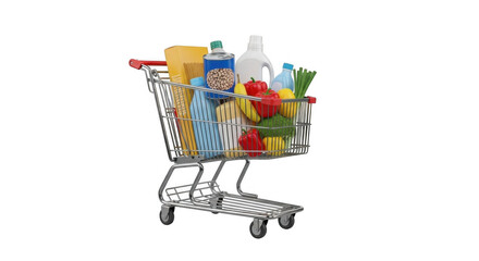 Shopping Cart Full of Groceries PNG Image for Creative Projects