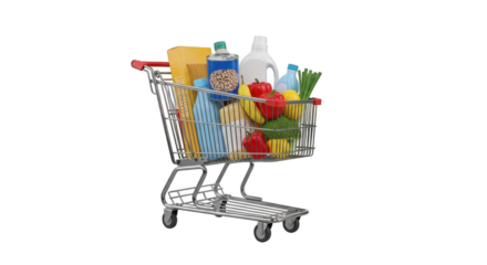 Shopping Cart Full of Groceries PNG Image for Creative Projects