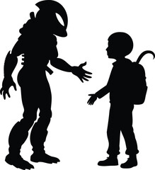 Silhouette of an Alien Encounter with a Child Ready for School