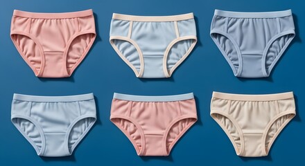 Arrangement of Briefs Underwear on Blue Background